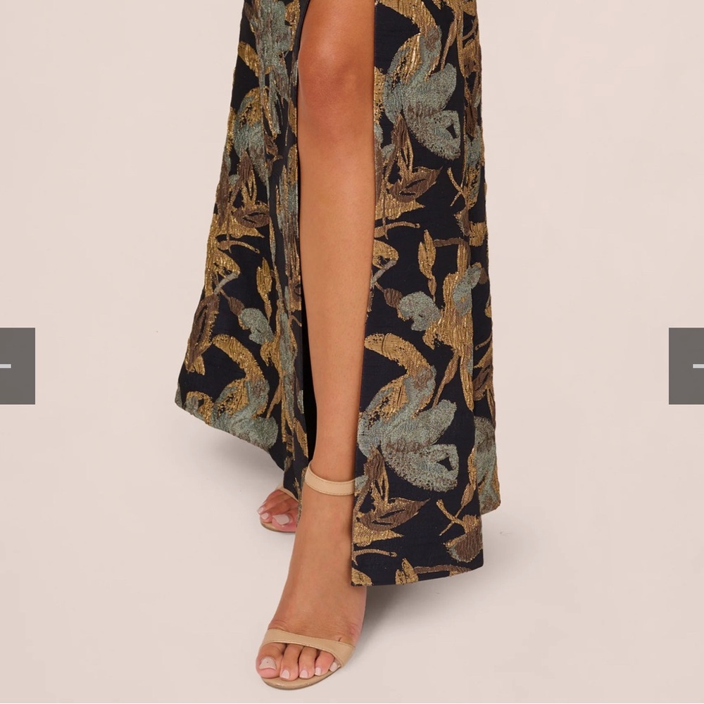 Adrianna Papell One-Shoulder Jacquard Evening Gown - Picture 4 of 10